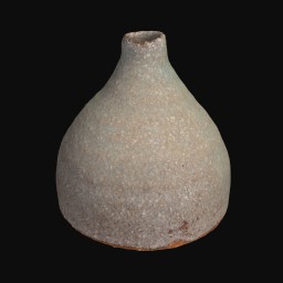grainy textured beige ceramic sculpture with rounded bottom and small round opening at the top