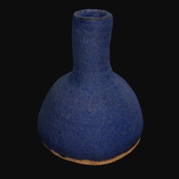blue textured ceramic sculpture with rounded base and long neck