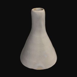 triangular beige ceramic sculpture with wide base and long neck