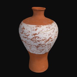 Orange ceramic vase with white painted band 