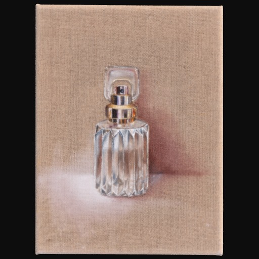 delicate perfume bottom with textured glass detail, thatched background
