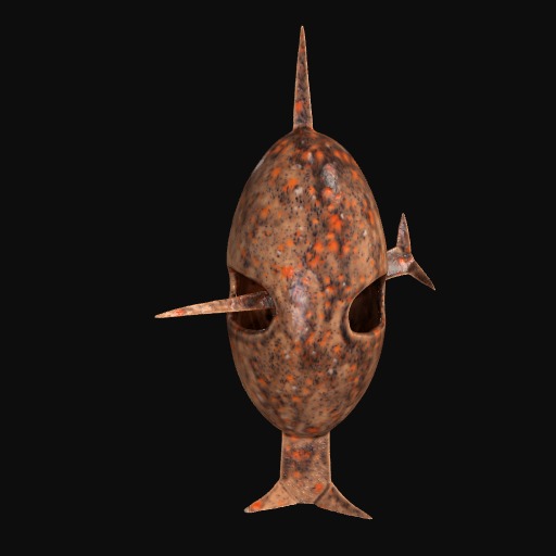 Abstract, orange, egg-shaped scultpure 