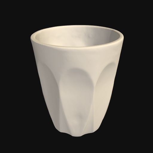 off-white pastel vessel, shaped like a cup with inverted oval textures.