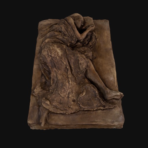 bronze sculpture of nude female form lying on one side.