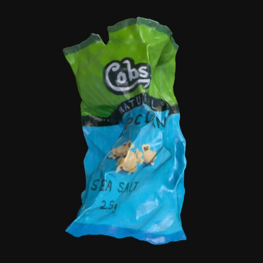 crimpled blue and green Cobs popcorn packet.