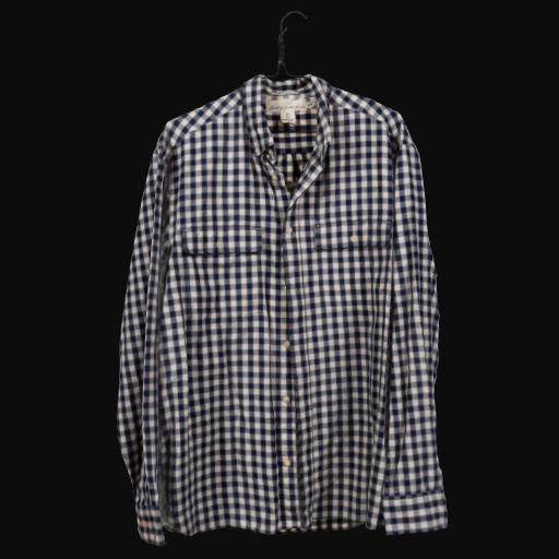 long sleeve black and white chequered shirt with collar.
