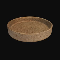 round flat textured grainy ceramic sculpture with raised edge