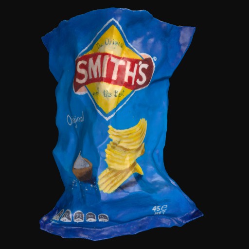 crimpled blue Smiths chip packet.