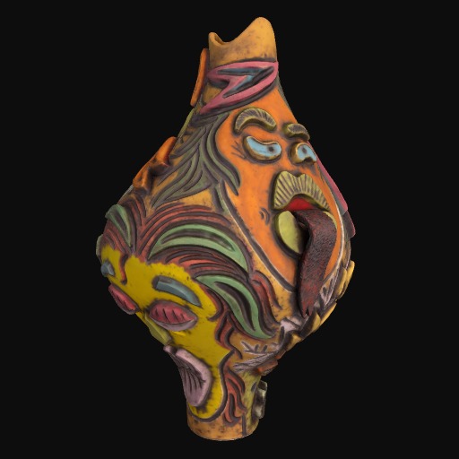 colourful ceramic vase depicting an animated face with a long tongue sticking out