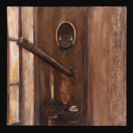 textured image of telescope on wooden wall