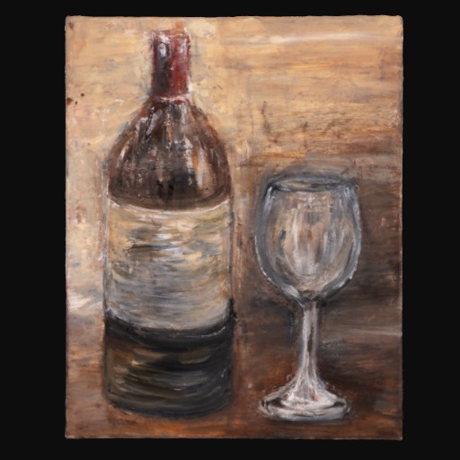 wine bottle and wine glass on textured background