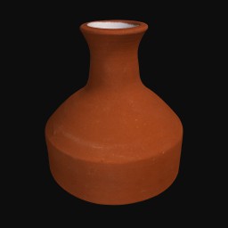 orange ceramic sculpture with rounded bottom and long neck with white rounded opening at the top