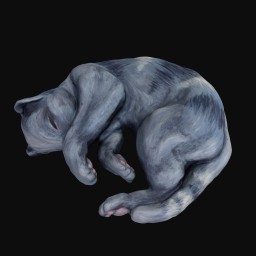Cermaic sculpture of curled up blue cat