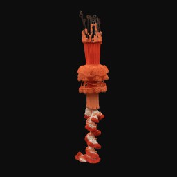 orange and red knitted jellyfish sculpture