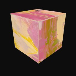 cube printed with abstract yellow and pink painting