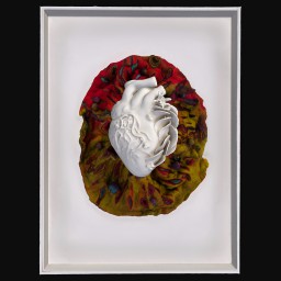 Multi-coloured coral heart sculpture