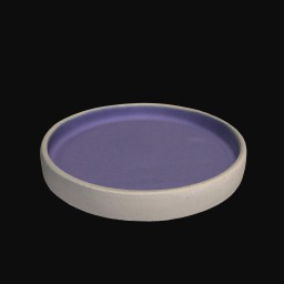 purple and white flat ceramic sculpture with raised edge