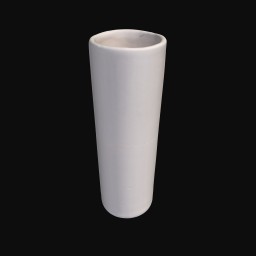 tall white ceramic sculpture with rounded open top