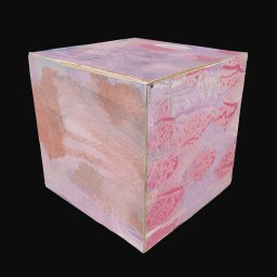 cube printed with abstract pastel pink painting