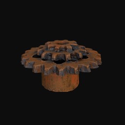 rusty coloured cog sculpture with thick base