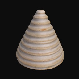 beige triangular ceramic sculpture with coil detail from the base to the top