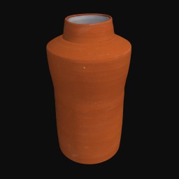 orange textured ceramic sculpture with wide body and small round opening
