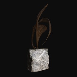 abstract bronze sculpture with stone base